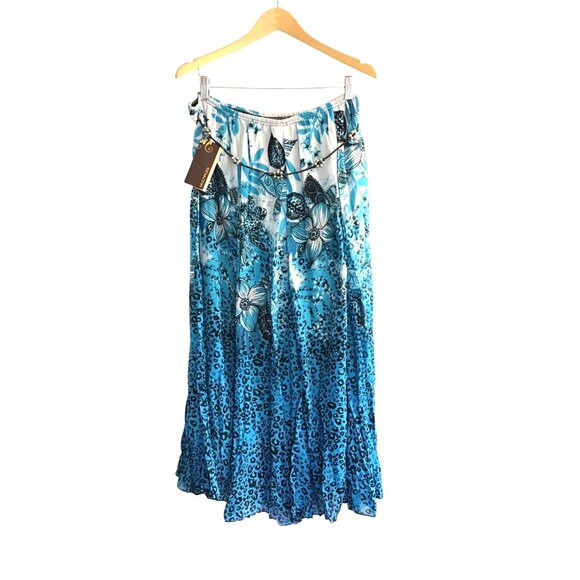 MULTIPLES-WOMEN ELASTIC WAISTW/ JEWEL BELT BOHEMIAN MAXI SKIRT SIZE X-LARGE - Picture 1 of 5